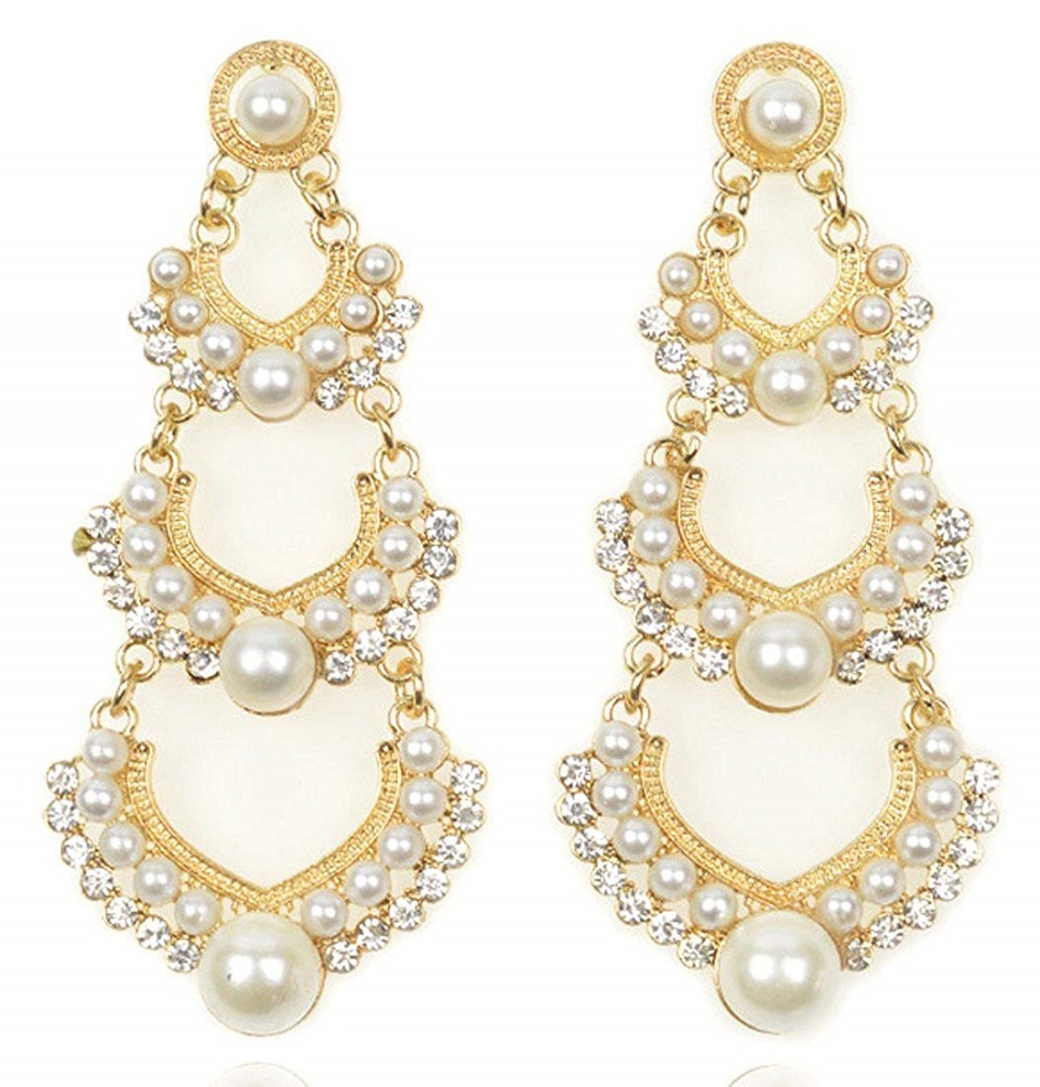 Buy Women's Golden & White Pearl Hanging Earrings (amzz7187er ...